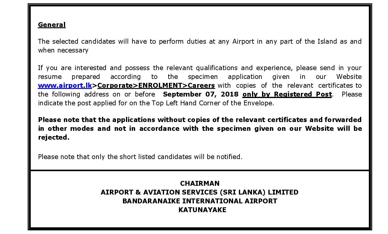 Junior Technical Officer (Mechanical) - Airport & Aviation Services (Sri Lanka) Limited